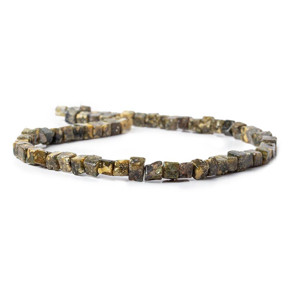 6-8mm Green and Brown Mosaic Jasper Plain Cube Beads 58 pieces - The Bead Traders