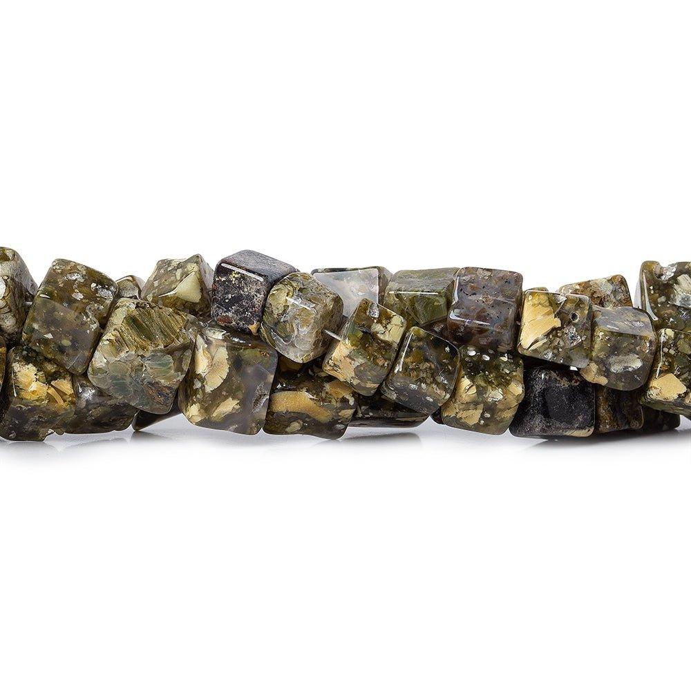 6-8mm Green and Brown Mosaic Jasper Plain Cube Beads 58 pieces - The Bead Traders