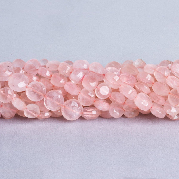 6-8mm Rose Quartz Faceted Coin Beads, 14 inch