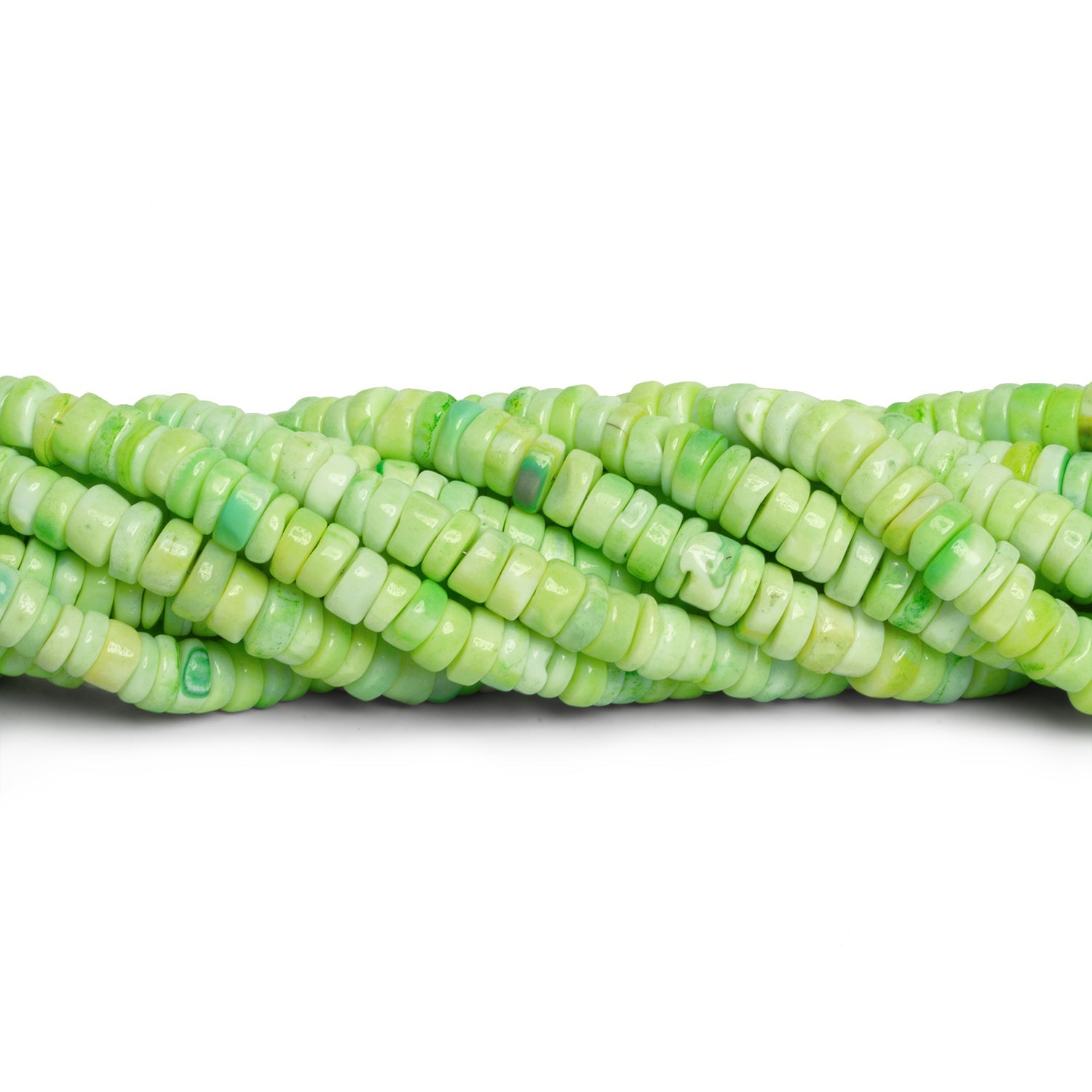 6-8mm Yellow Green Opal Plain Heishis 16 inch 135 beads - The Bead Traders