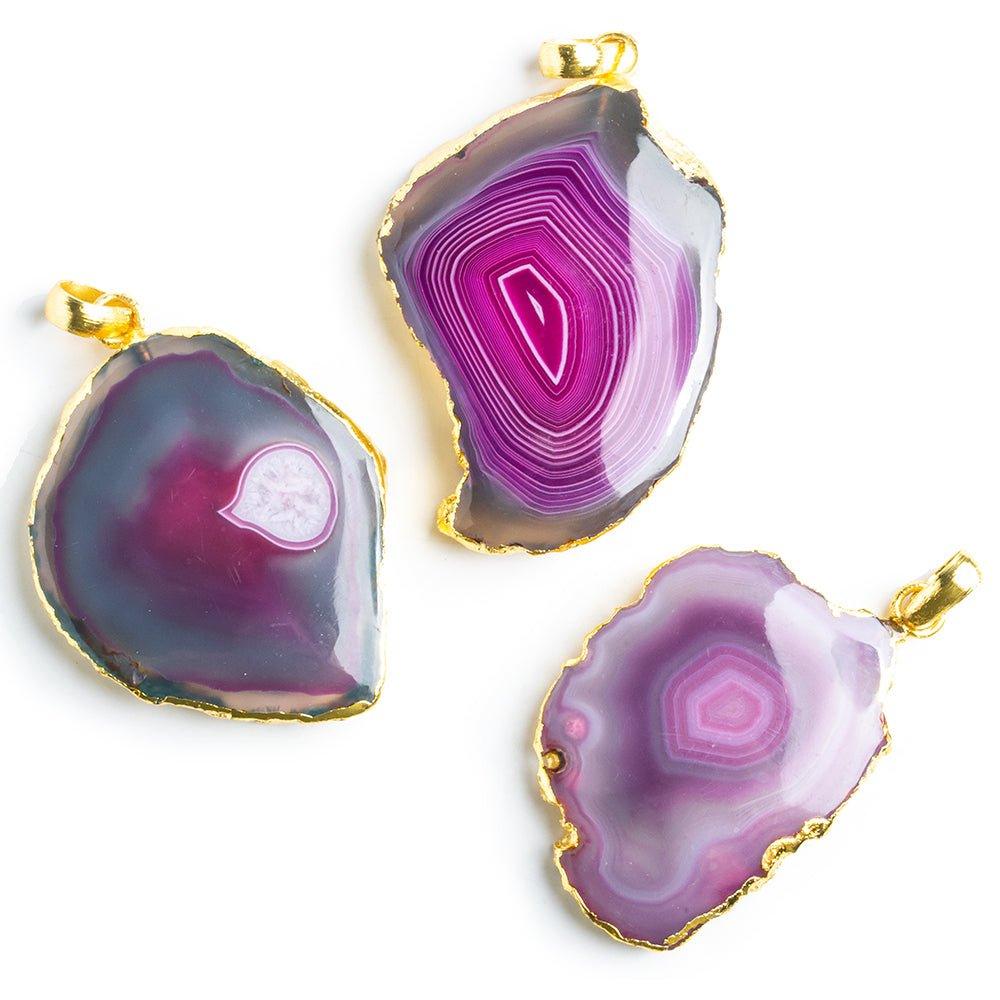 62x41mm-48x32mm Gold Leafed Purple Agate Slice Bailed Pendant 1 Piece - The Bead Traders