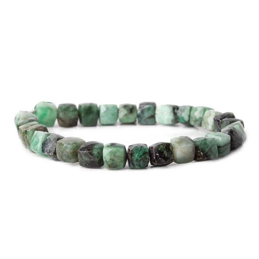 6.5-7.5mm Emerald faceted cubes 8 inch 28 beads - The Bead Traders