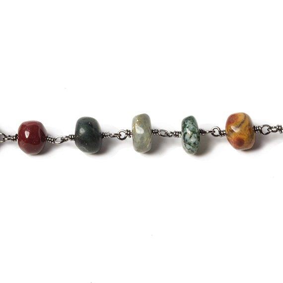 6.5-7.5mm Multi Gemstone rondelle Black Gold Chain by the foot - The Bead Traders