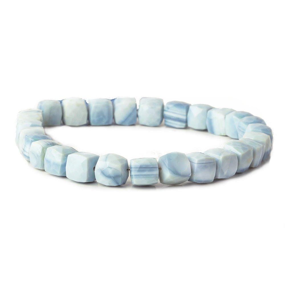 6.5-7.5mm Owyhee Blue Opal faceted cubes 8 inch 27 beads - The Bead Traders