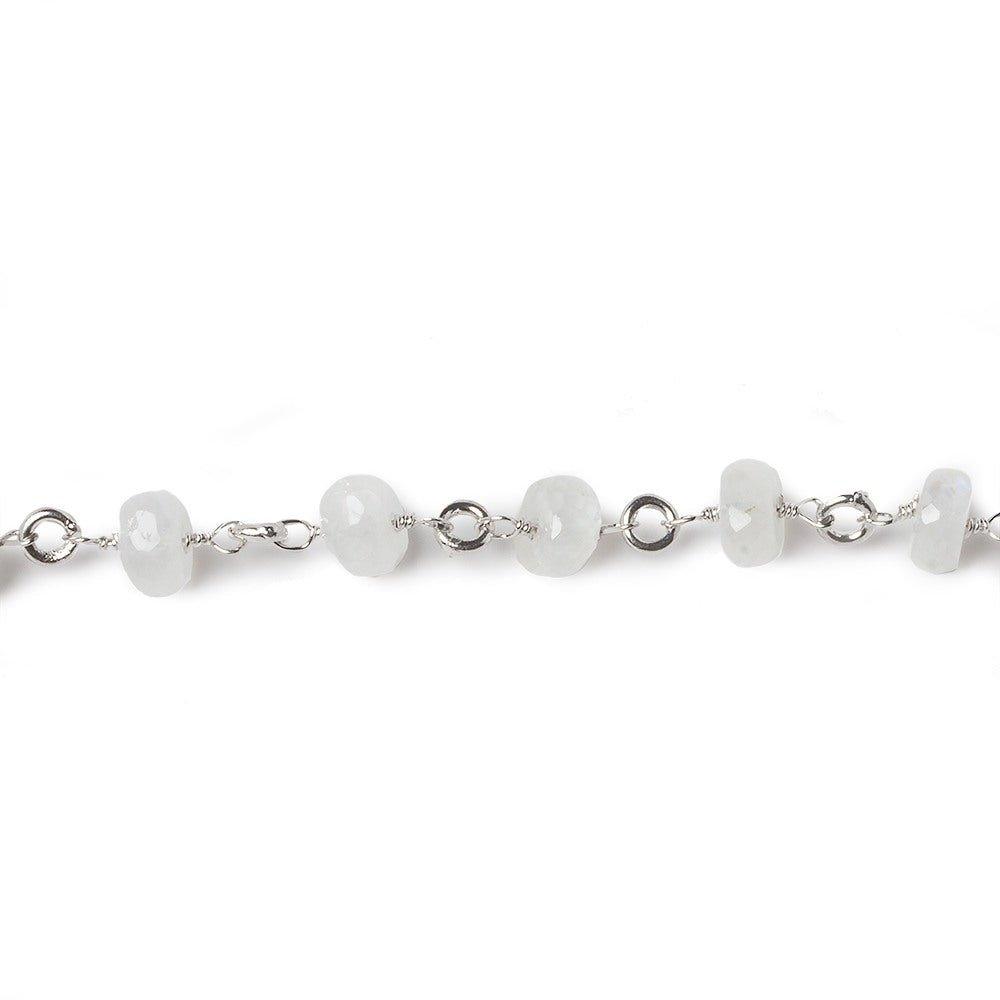 6.5-7.5mm Rainbow Moonstone rondelle Linked Silver Chain by the foot 24 beads - The Bead Traders