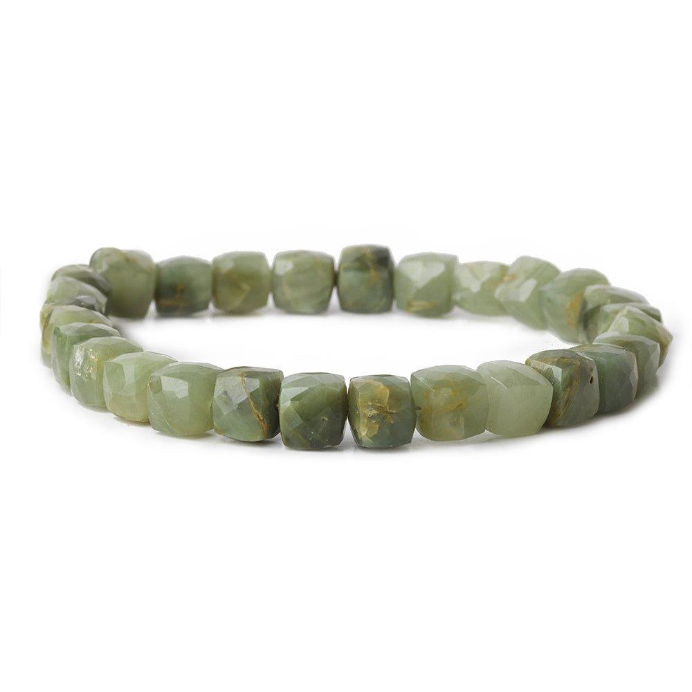6.5-7mm Green Cat's Eye Quartz faceted cubes 8 inch 27 beads - The Bead Traders