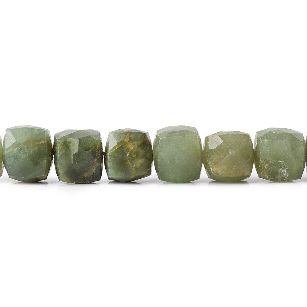 6.5-7mm Green Cat's Eye Quartz faceted cubes 8 inch 27 beads - The Bead Traders