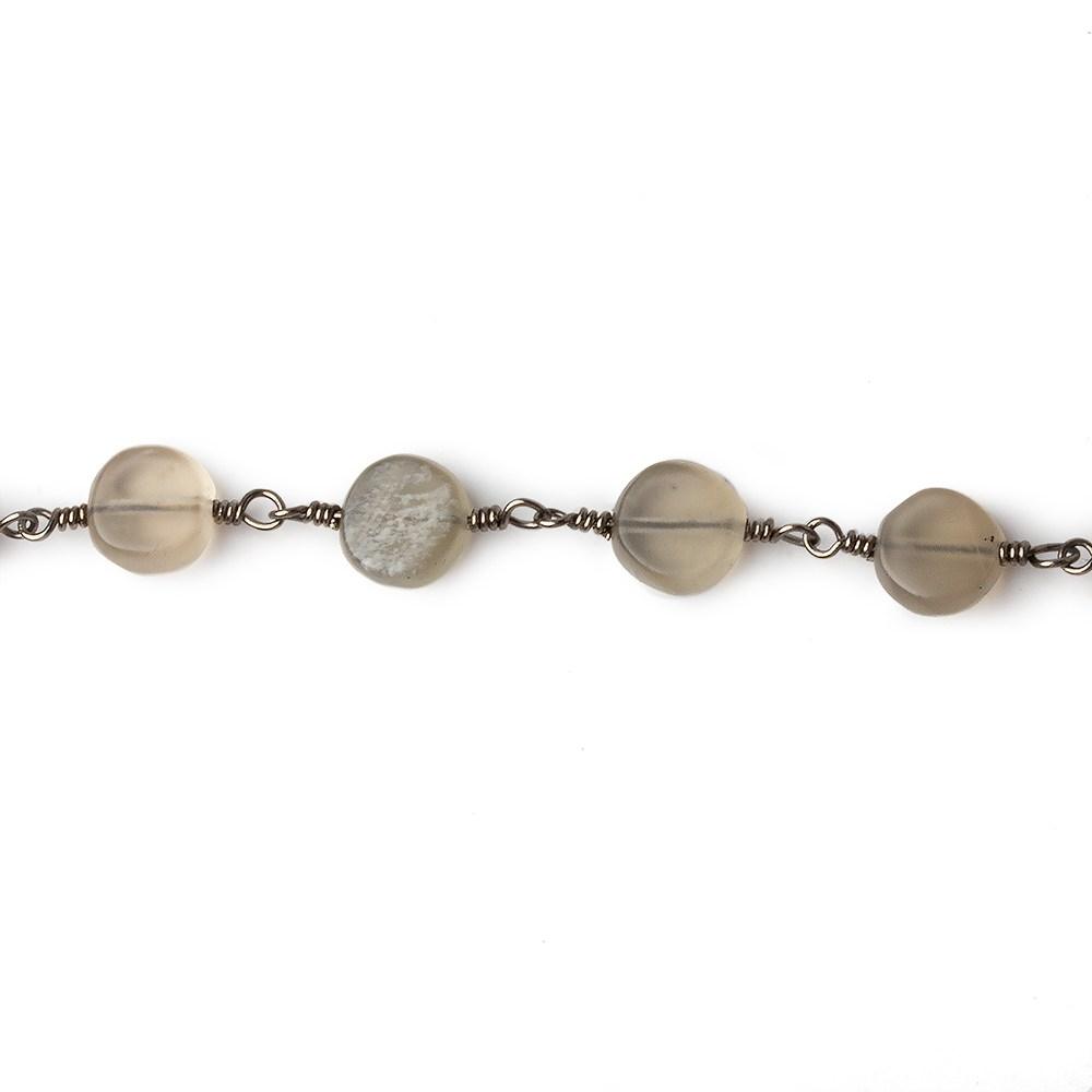 6.5-7mm Matte Multi Color Moonstone plain coin Black Gold plated Chain by the foot 23 pcs - The Bead Traders