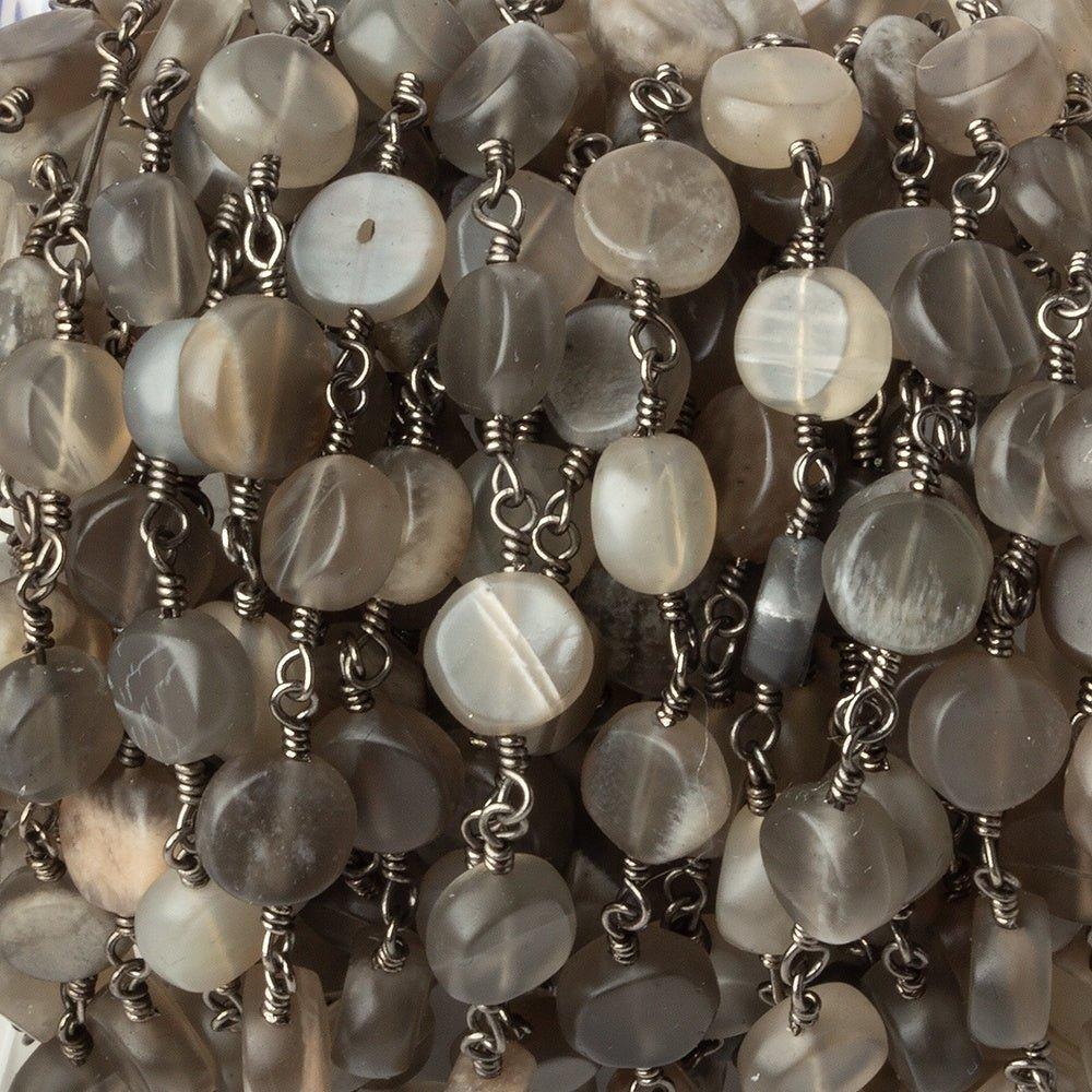 6.5-7mm Matte Multi Color Moonstone plain coin Black Gold plated Chain by the foot 23 pcs - The Bead Traders