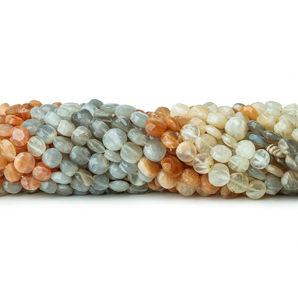 6.5-7mm Multi Color Moonstone Faceted Coin Beads, 15in - 61pcs - The Bead Traders