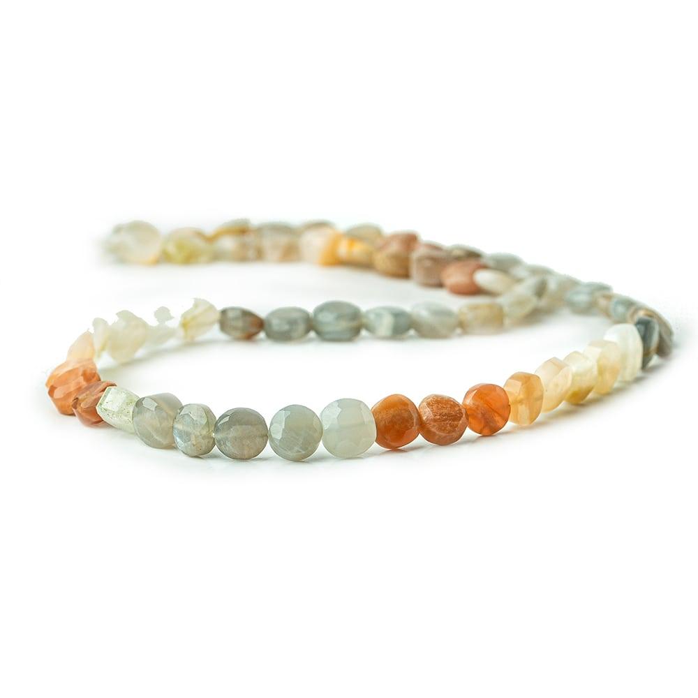 6.5-7mm Multi Color Moonstone Faceted Coin Beads, 15in - 61pcs - The Bead Traders