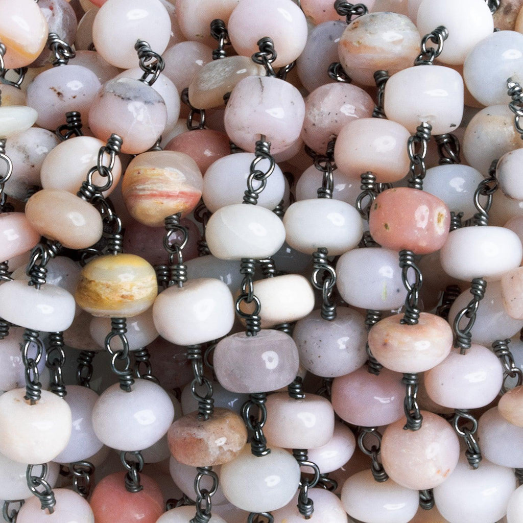 6.5-7mm Pink Peruvian Opal Rondelle Black Gold Chain 30 beads - The Bead Traders