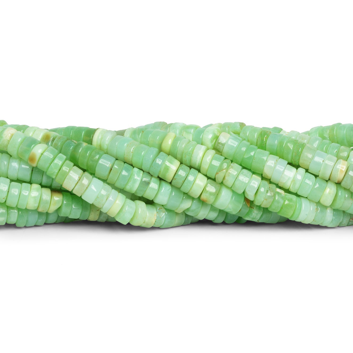 6.5-8mm Celadon Green Opal Plain Heishis 16 inch 130 beads - The Bead Traders