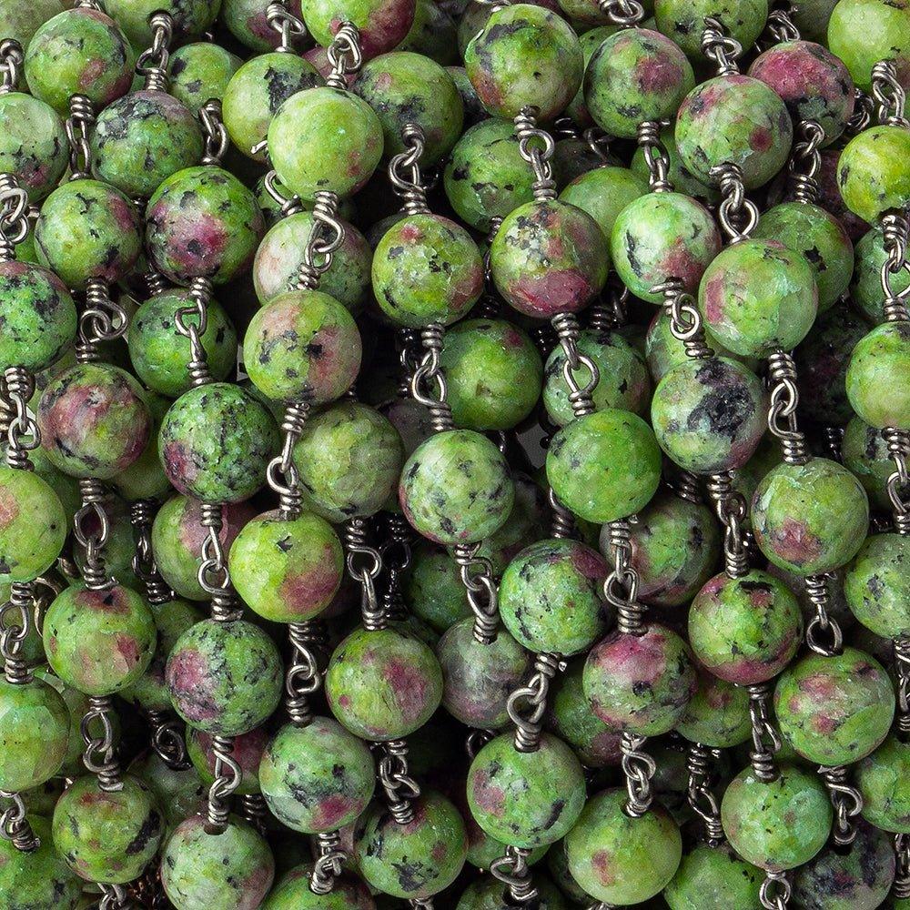 6.5mm-7mm Ruby in Fuschite Round Black Gold plated Chain 26 pcs - The Bead Traders