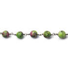 6.5mm-7mm Ruby in Fuschite Round Black Gold plated Chain 26 pcs - The Bead Traders