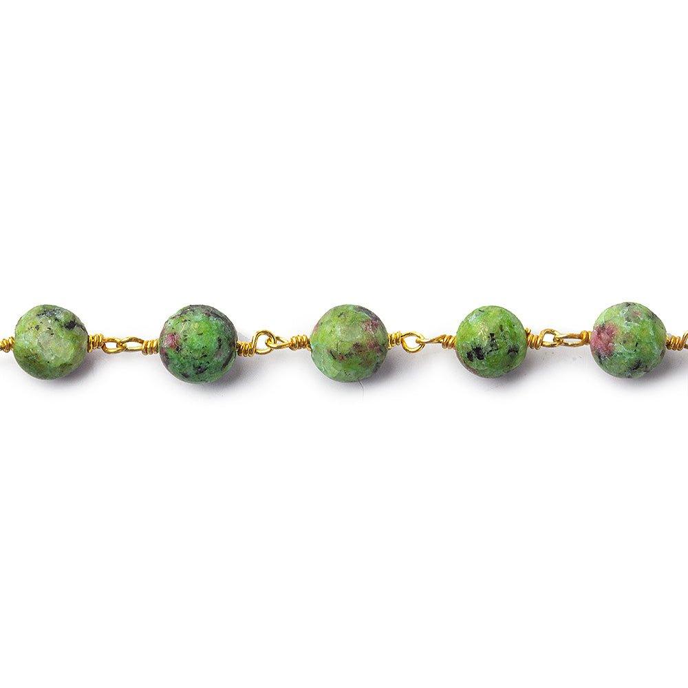 6.5mm-7mm Ruby in Fuschite Round Gold plated Chain 24 pieces - The Bead Traders