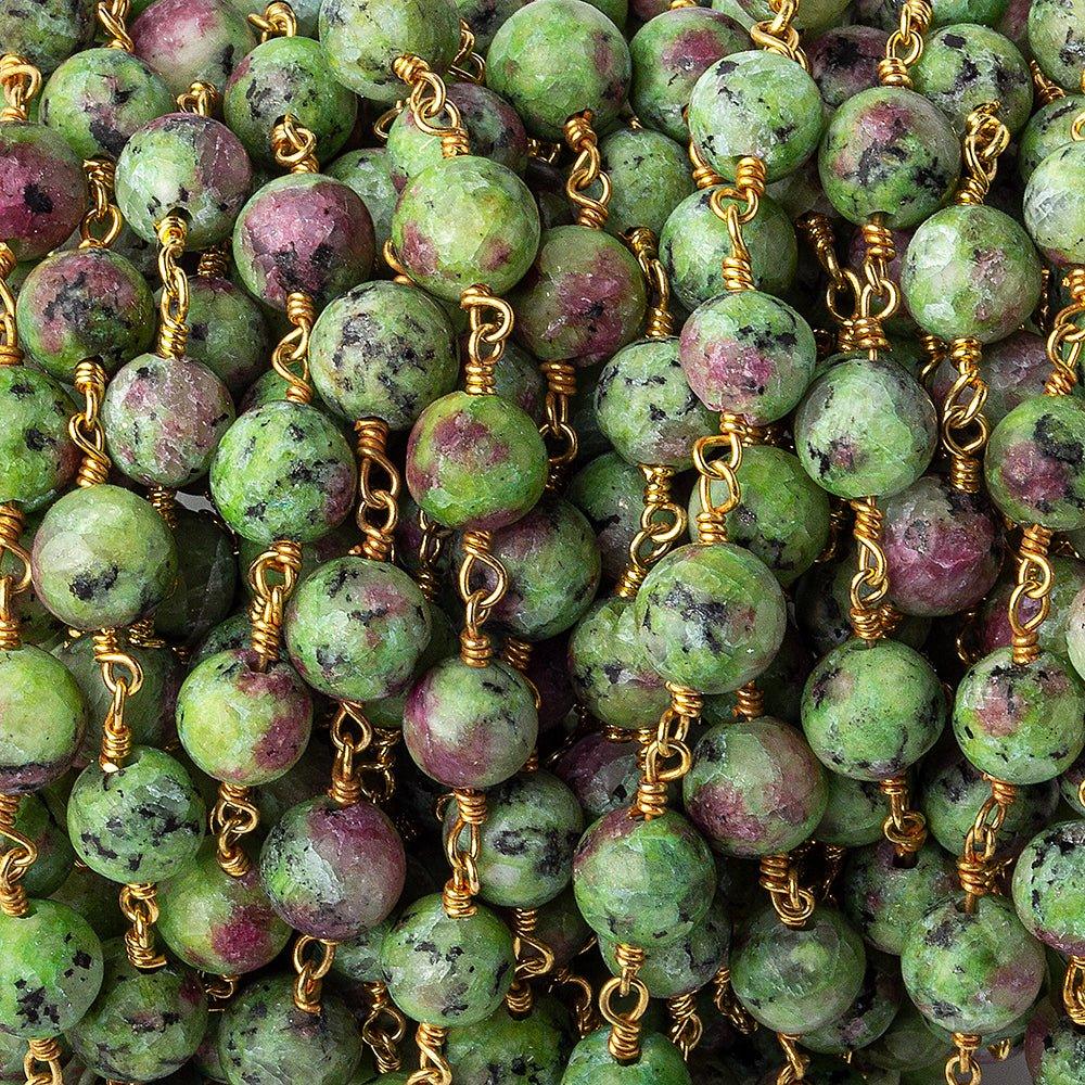 6.5mm-7mm Ruby in Fuschite Round Gold plated Chain 24 pieces - The Bead Traders
