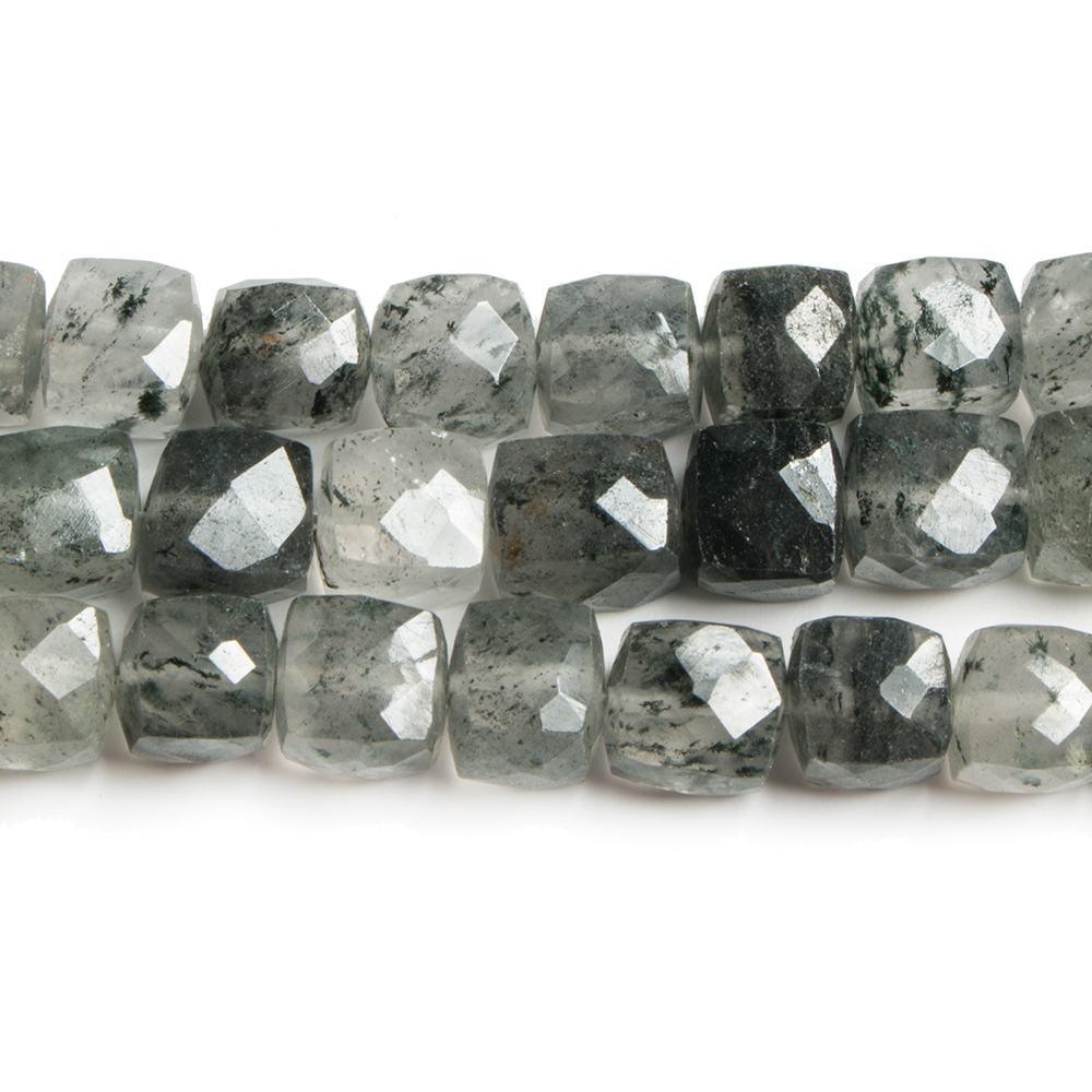 6.5mm Black Tourmalinated Quartz faceted cube beads 8 inch 27 pieces - The Bead Traders