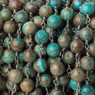 6.5mm Chrysocolla plain round Black Gold plated Chain by the foot 25 pieces - The Bead Traders