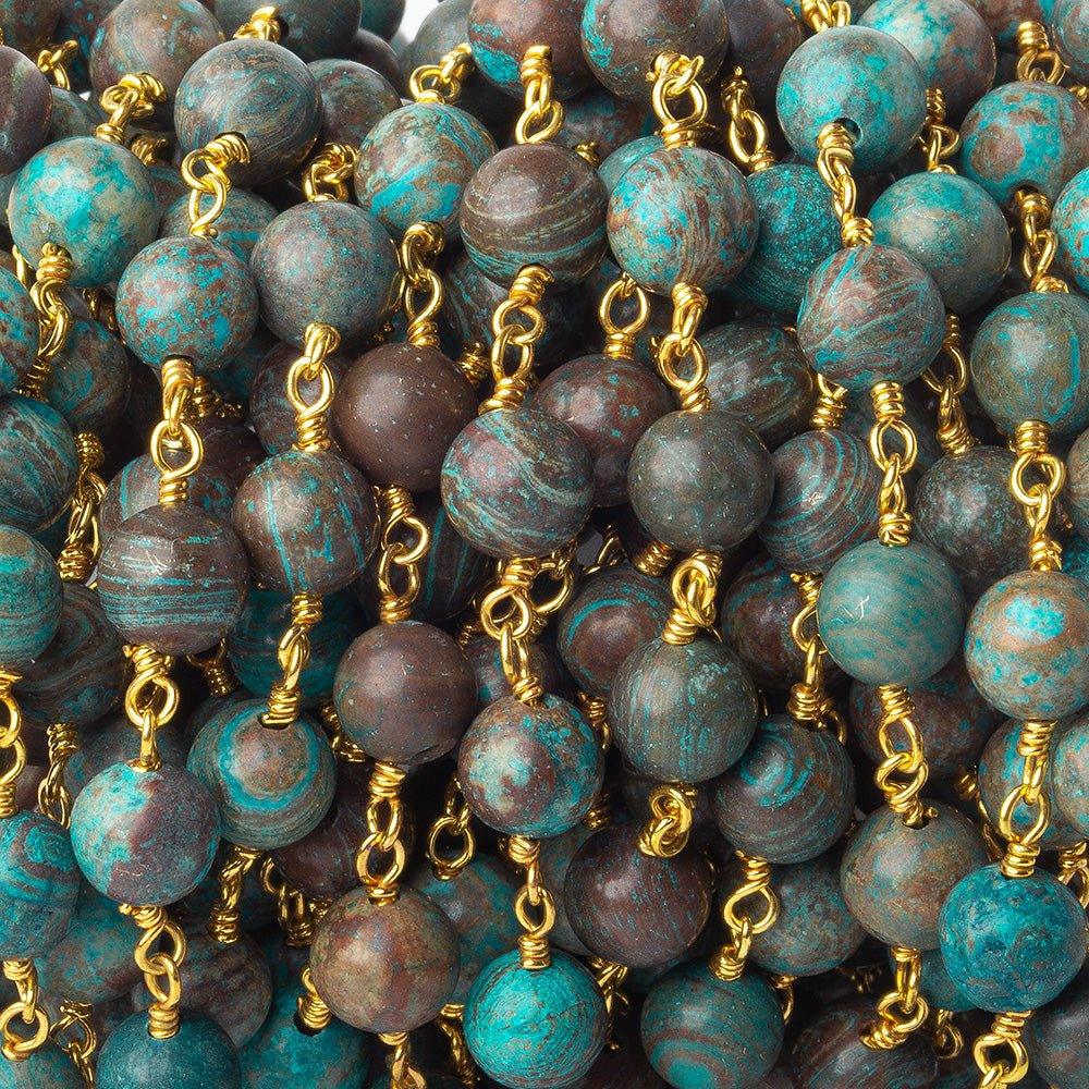 6.5mm Chrysocolla plain round Gold plated Chain by the foot 25 pieces Lab created - The Bead Traders