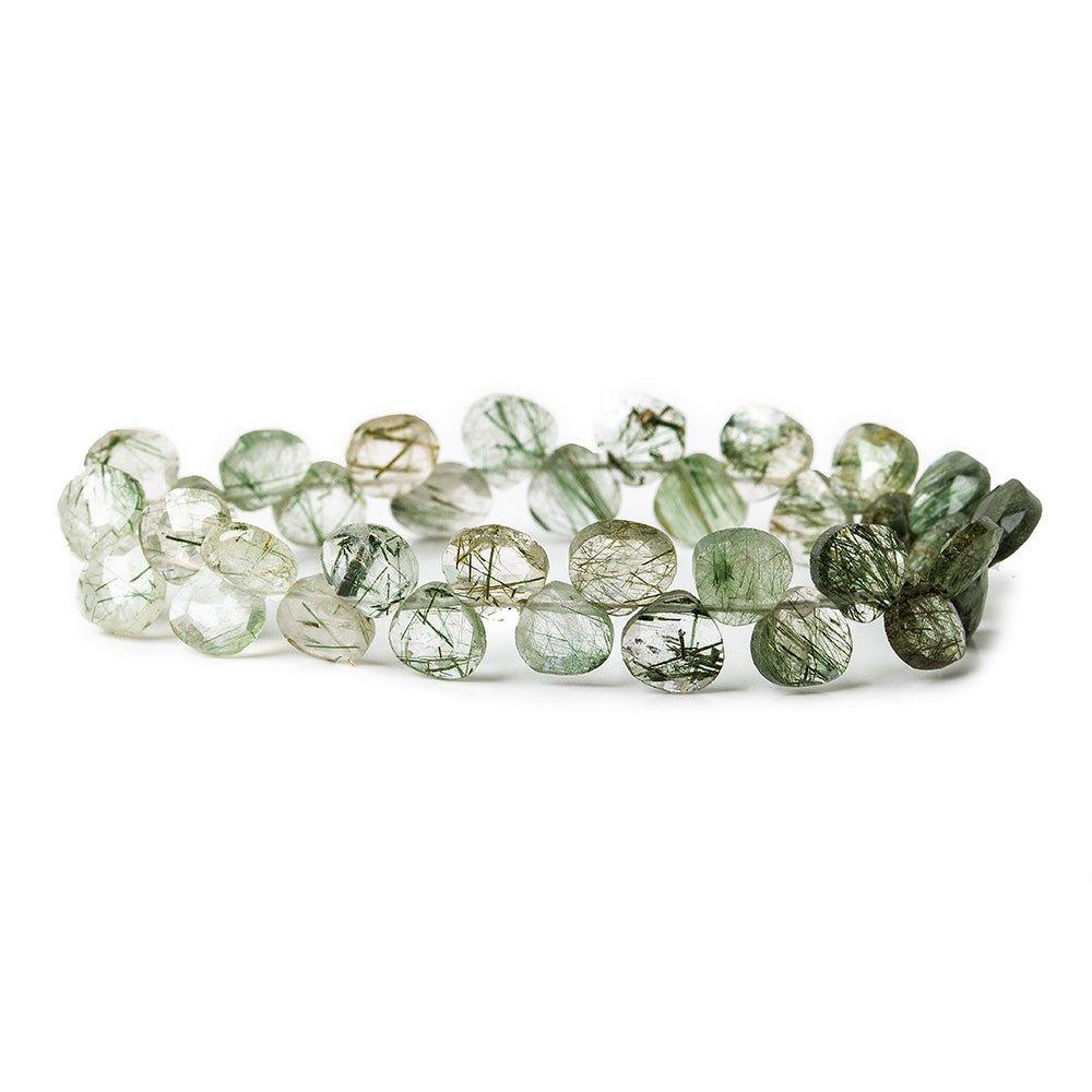 6.5mm Green Tourmalinated Quartz faceted heart briolettes - The Bead Traders