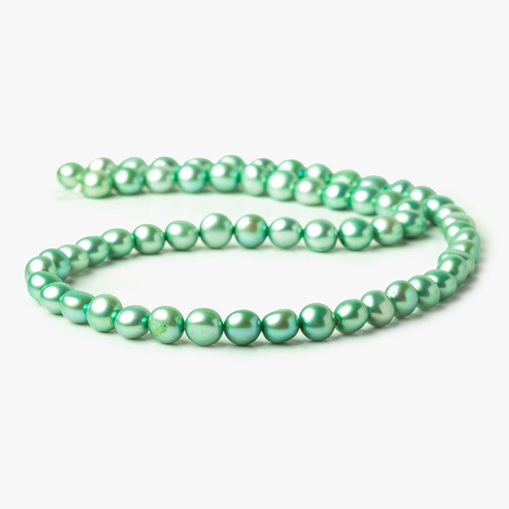 6.5mm Lime Green Button Freshwater Pearls 16 inches 62 pieces - The Bead Traders