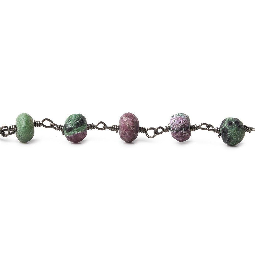 6.5mm Matte Ruby in Zoisite faceted rondelle Black Gold Chain - The Bead Traders