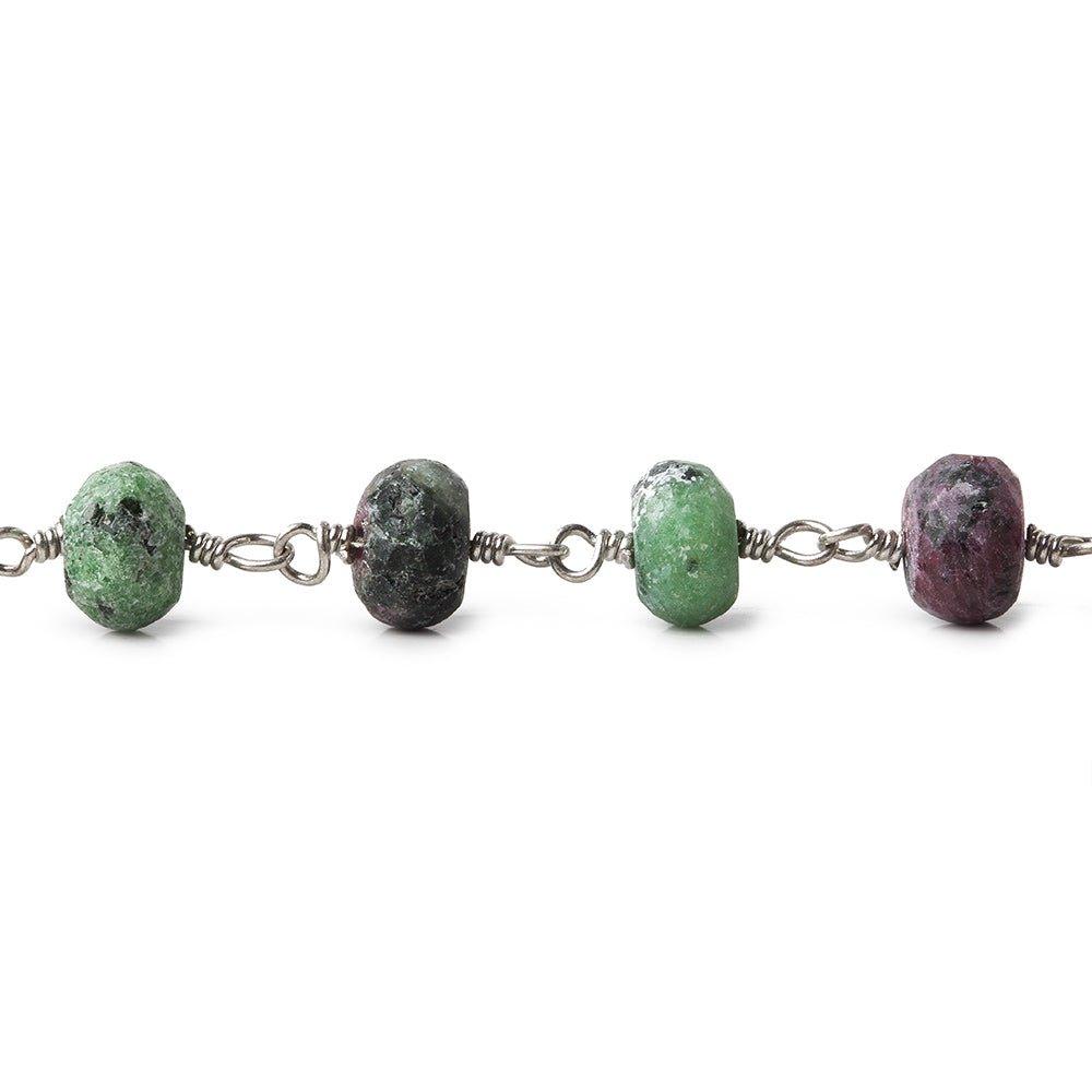 6.5mm Matte Ruby in Zoisite faceted rondelle Silver Chain by the foot 29 pieces - The Bead Traders