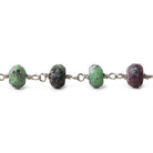 6.5mm Matte Ruby in Zoisite faceted rondelle Silver Chain by the foot 29 pieces - The Bead Traders