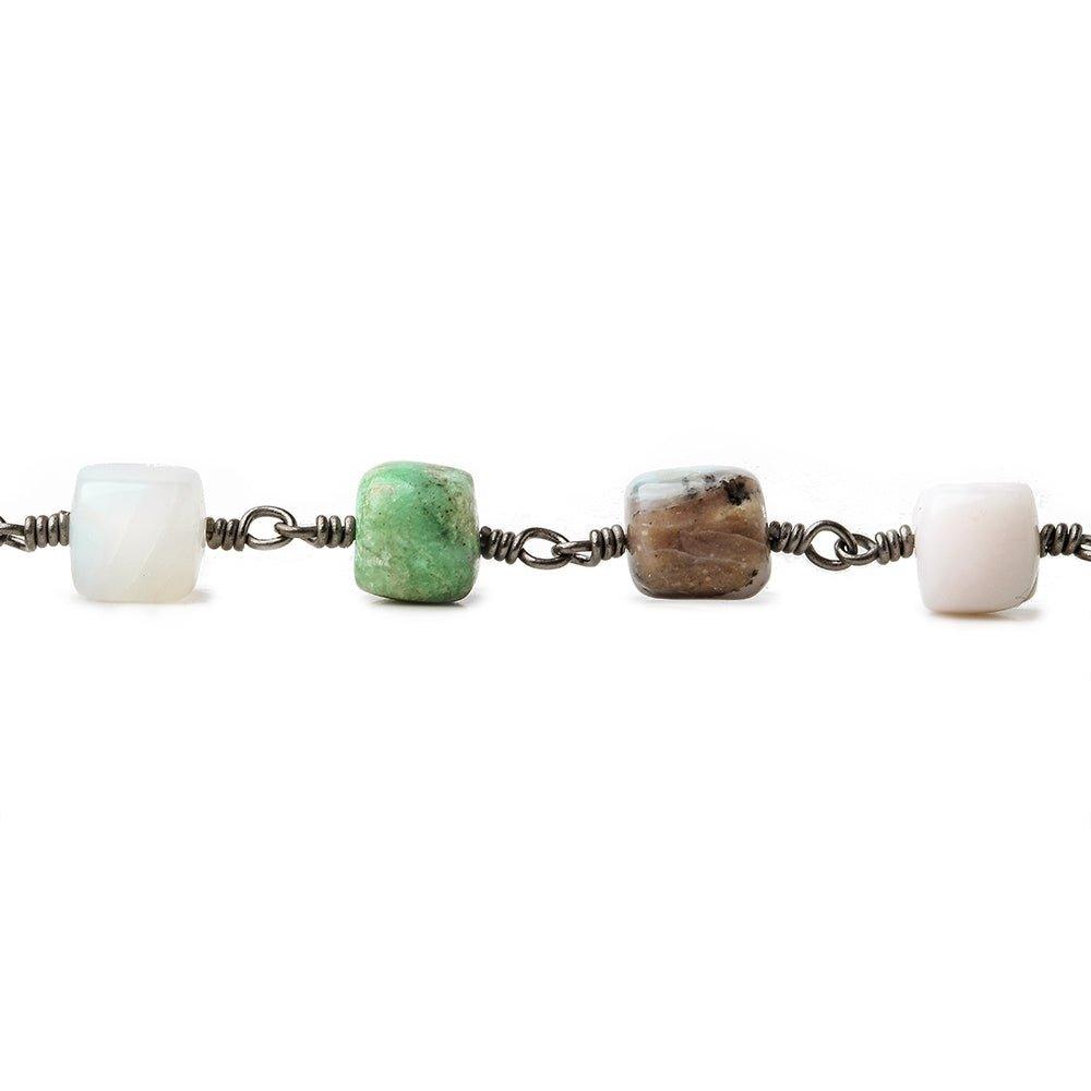 6.5mm Multi Gemstone plain cube Black Gold plated Chain by the foot - The Bead Traders
