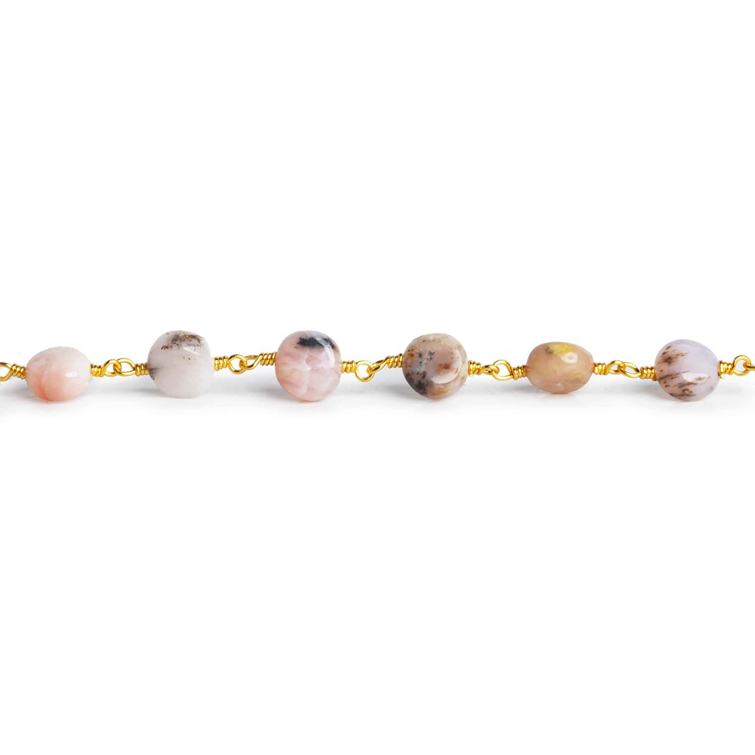6.5mm Pink Peruvian Opal Coins Gold Chain 25 beads - The Bead Traders