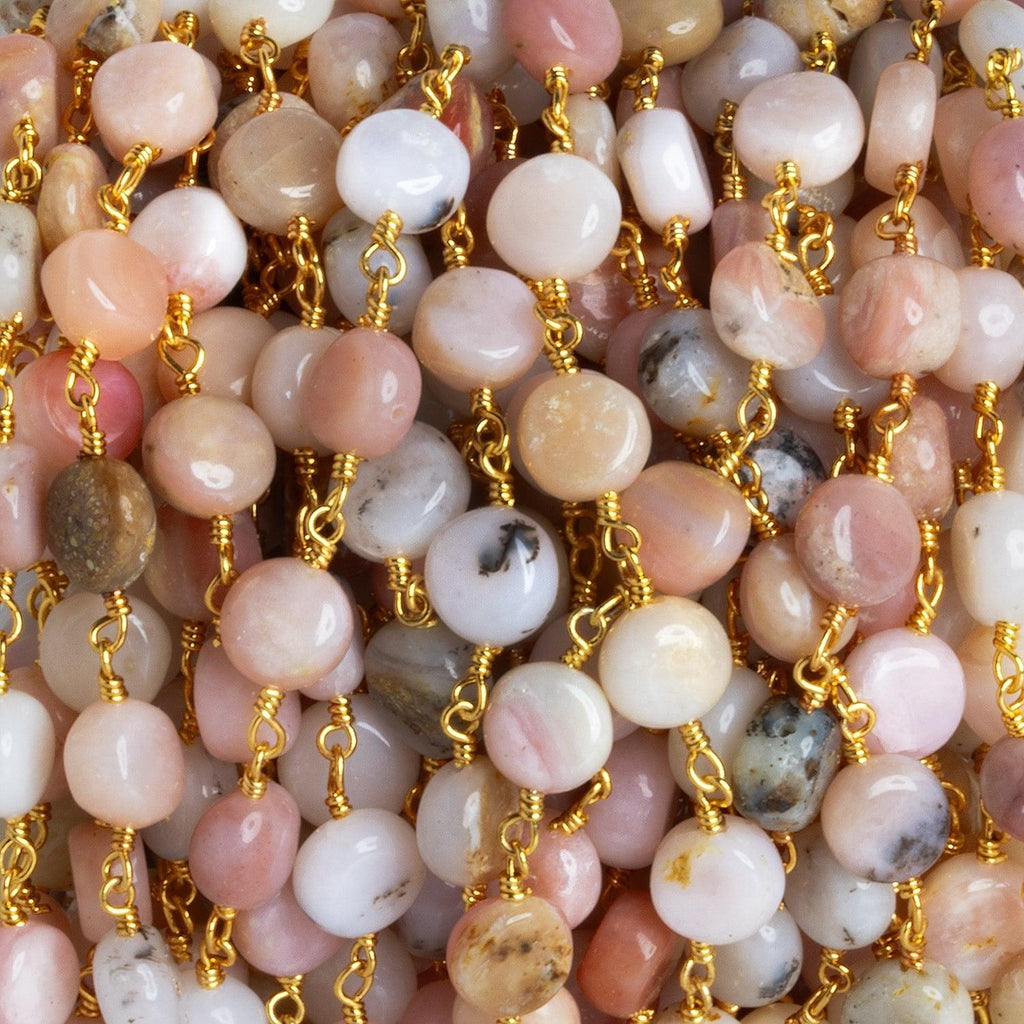 6.5mm Pink Peruvian Opal Coins Gold Chain 25 beads - The Bead Traders
