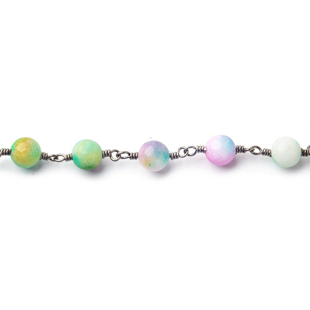 6.5mm Spring Agate Plain Round Black Gold plated Chain by the foot 23 pieces - The Bead Traders