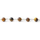 6.5mm Tiger's Eye plain round Silver plated Chain by the foot 24 pieces - The Bead Traders