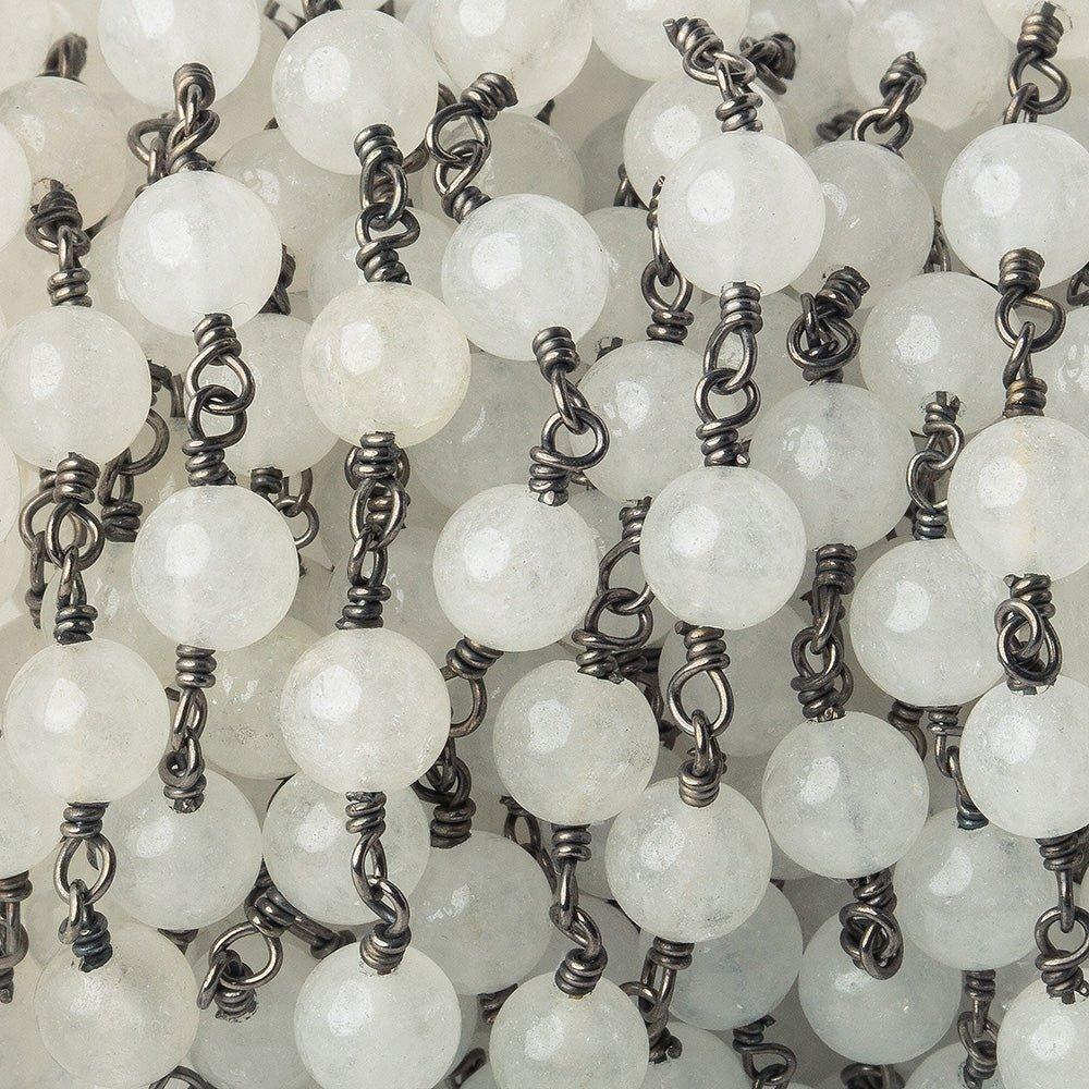 6.5mm White Jade plain round Black Gold plated Chain by the foot 24 pieces - The Bead Traders