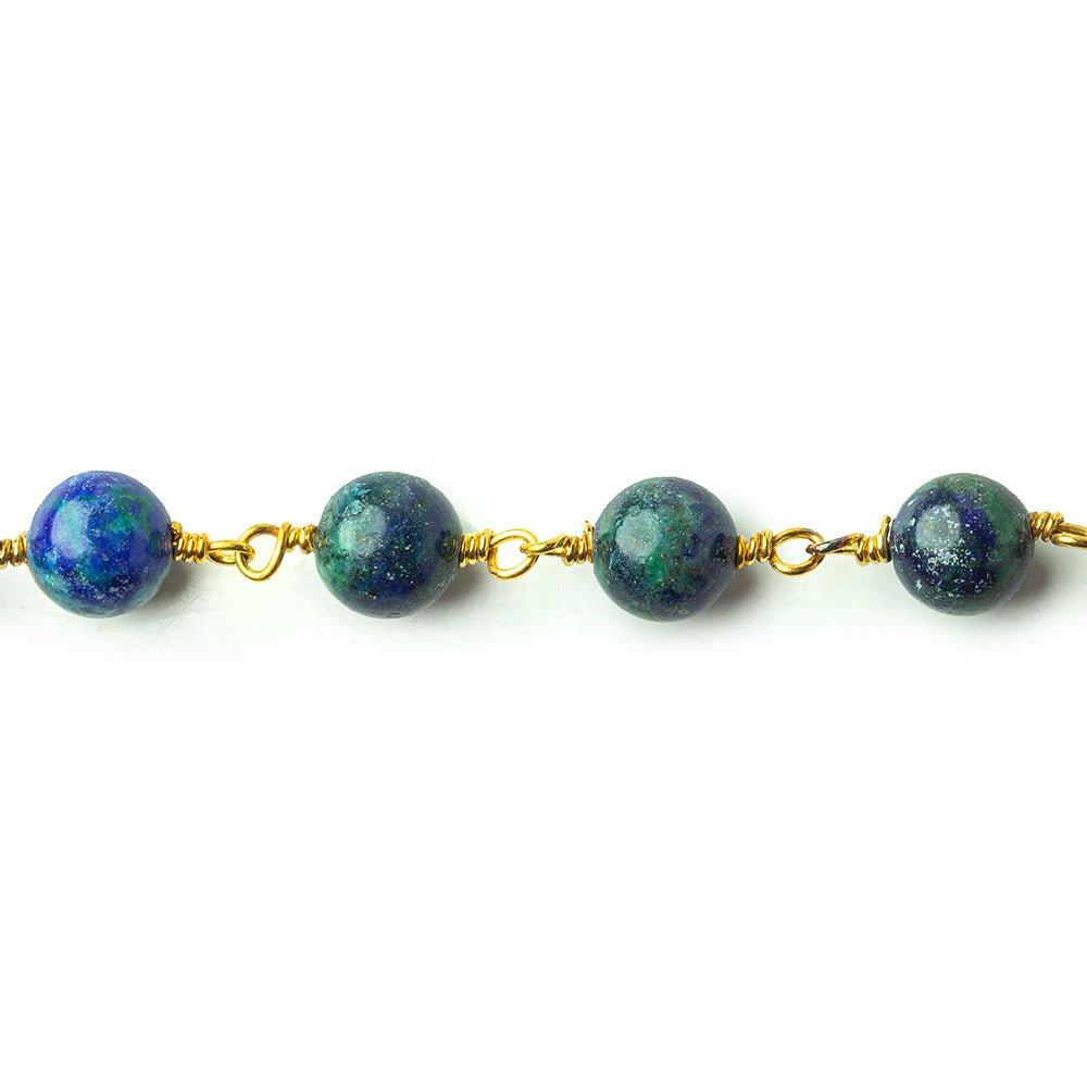 6.7mm Chrysocolla in Lapis Lazuli Plain Round Gold plated Chain by the foot 23 pieces - The Bead Traders