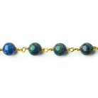 6.7mm Chrysocolla in Lapis Lazuli Plain Round Gold plated Chain by the foot 23 pieces - The Bead Traders
