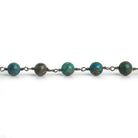 6.7mm Chrysocolla in Lapis Lazuli Plain Rounds Black Gold plated Chain by the foot 23 pieces - The Bead Traders