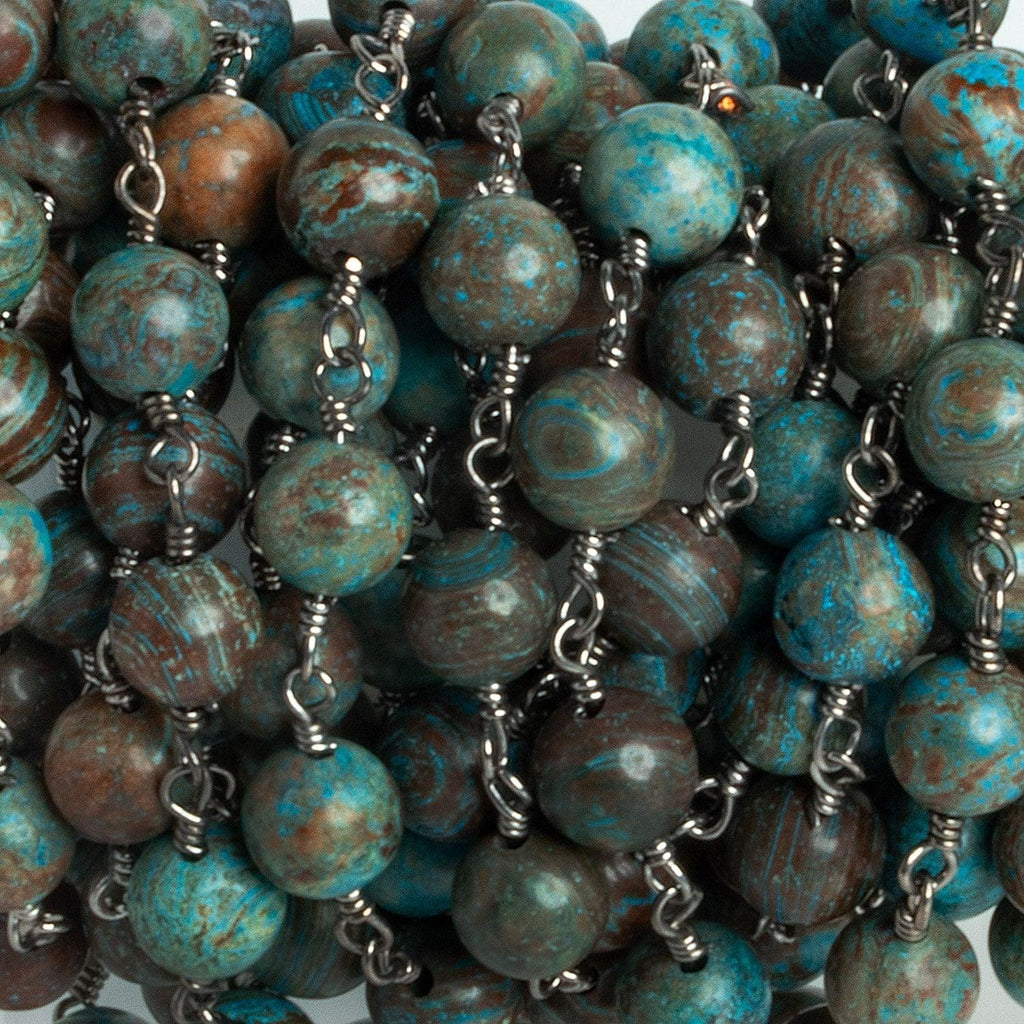 6.7mm Chrysocolla in Lapis Lazuli Plain Rounds Black Gold plated Chain by the foot 23 pieces - The Bead Traders