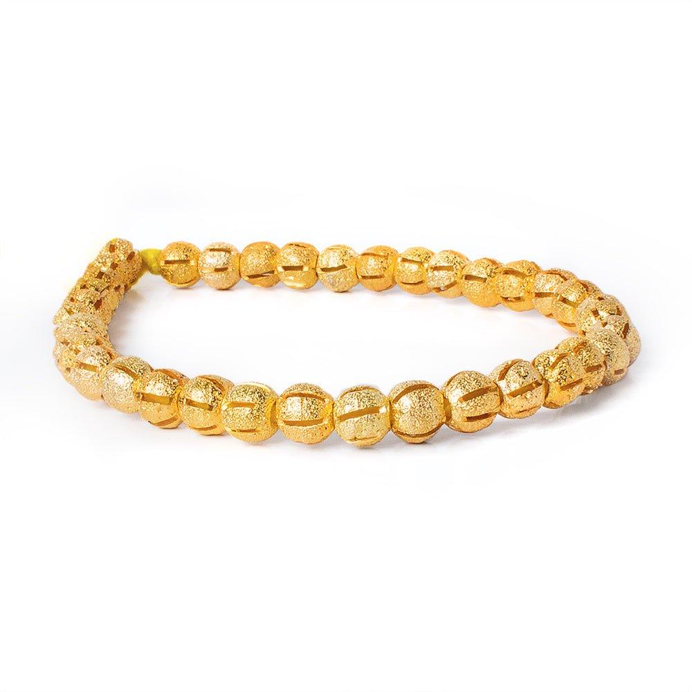 6mm 22kt Gold Plated Brass Stardust Striped Round Beads, 8 inch, 37 beads - The Bead Traders