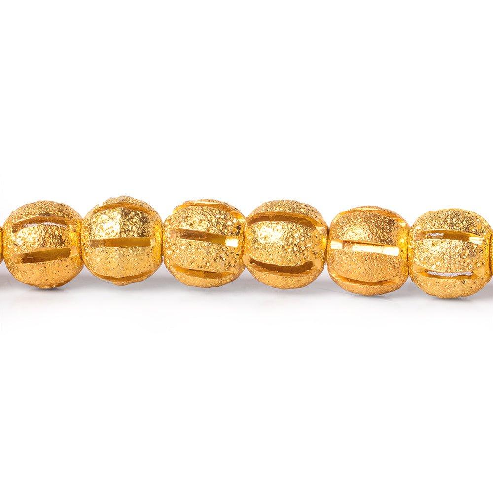 6mm 22kt Gold Plated Brass Stardust Striped Round Beads, 8 inch, 37 beads - The Bead Traders