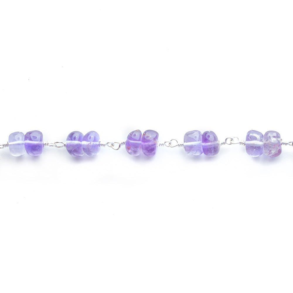 6mm-6.5mm Amethyst Double Plain Rondelle Silver Chain by the Foot 42 pieces - The Bead Traders
