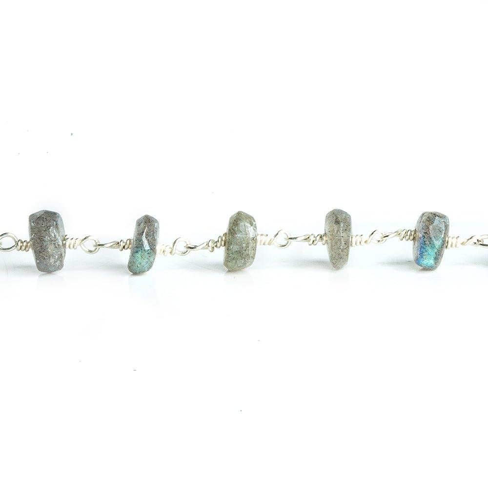 6mm-7mm Labradorite Faceted Rondelle Silver Chain by the Foot 30 pieces - The Bead Traders