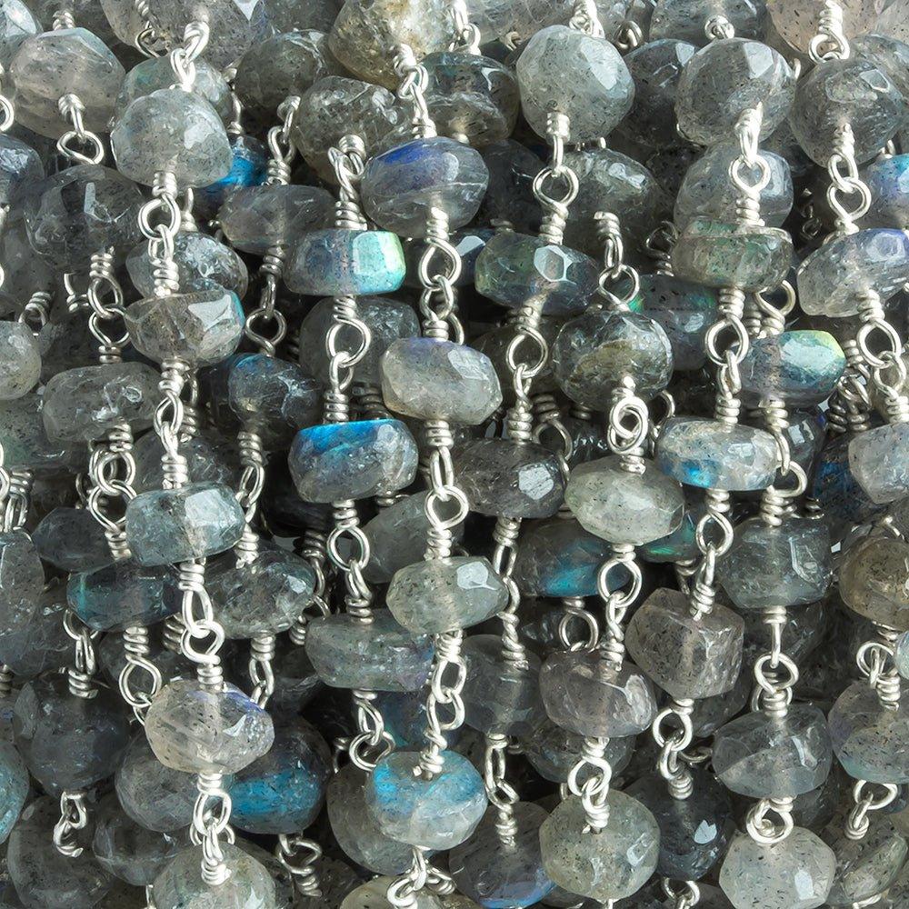 6mm-7mm Labradorite Faceted Rondelle Silver Chain by the Foot 30 pieces - The Bead Traders
