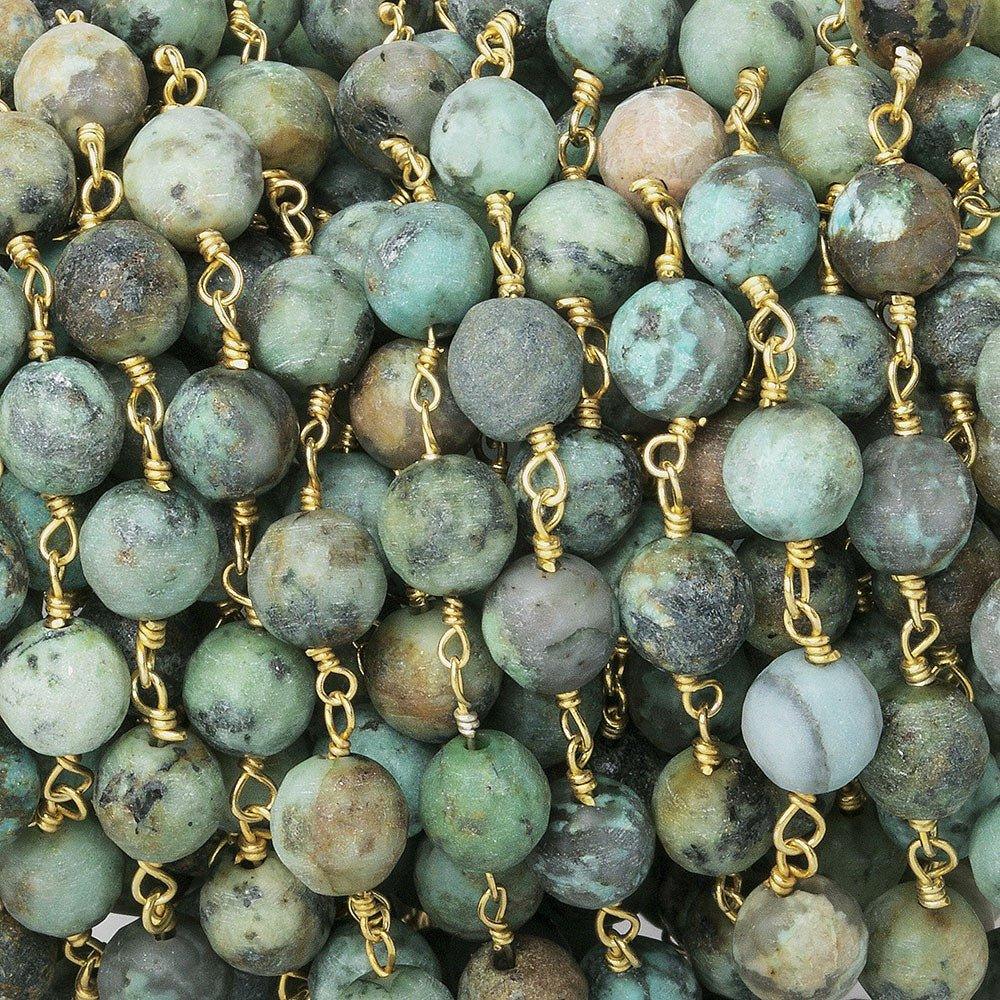6mm African Turquoise Jasper plain round Gold Chain by the foot 26 beads - The Bead Traders
