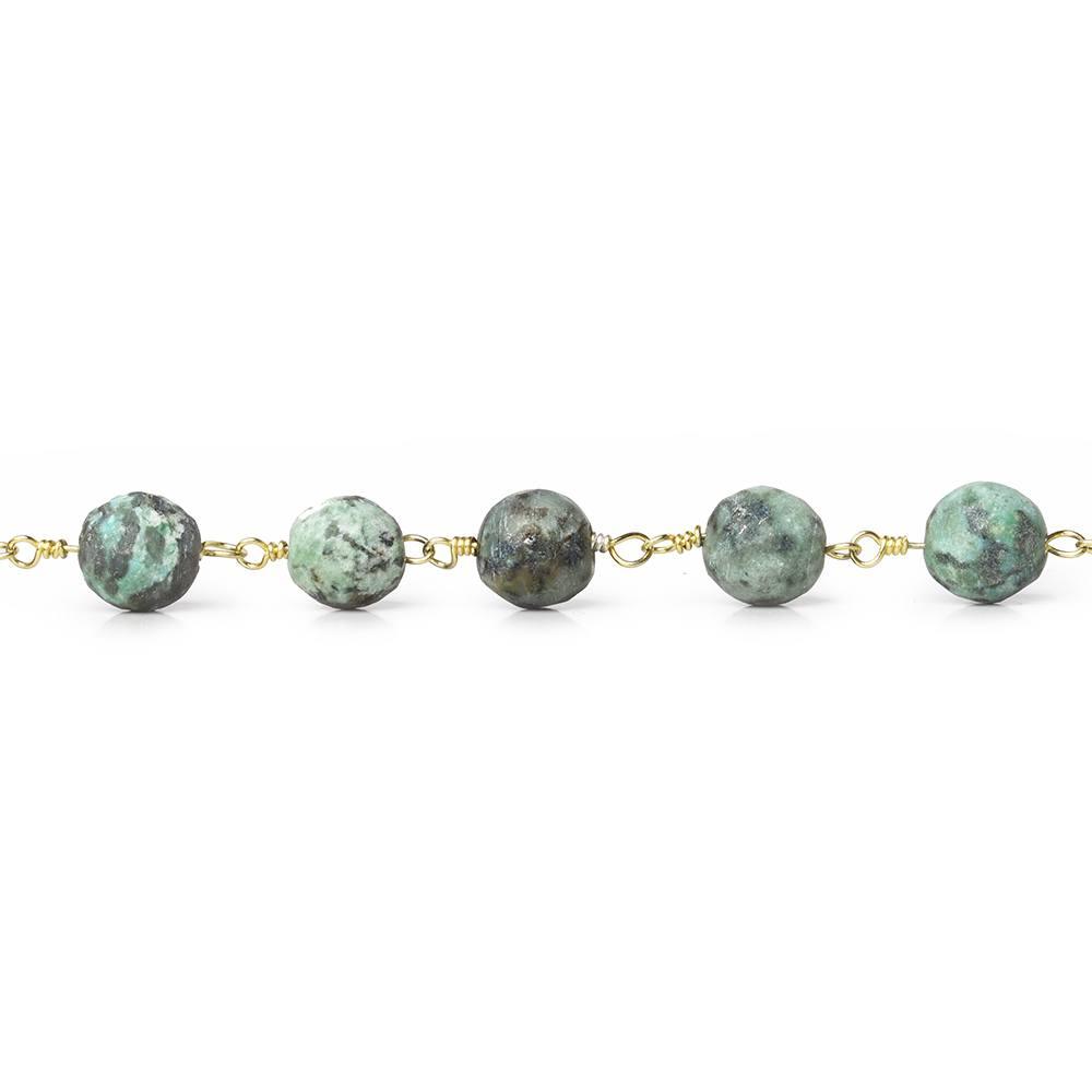 6mm African Turquoise Jasper plain round Gold Chain by the foot 26 beads - The Bead Traders