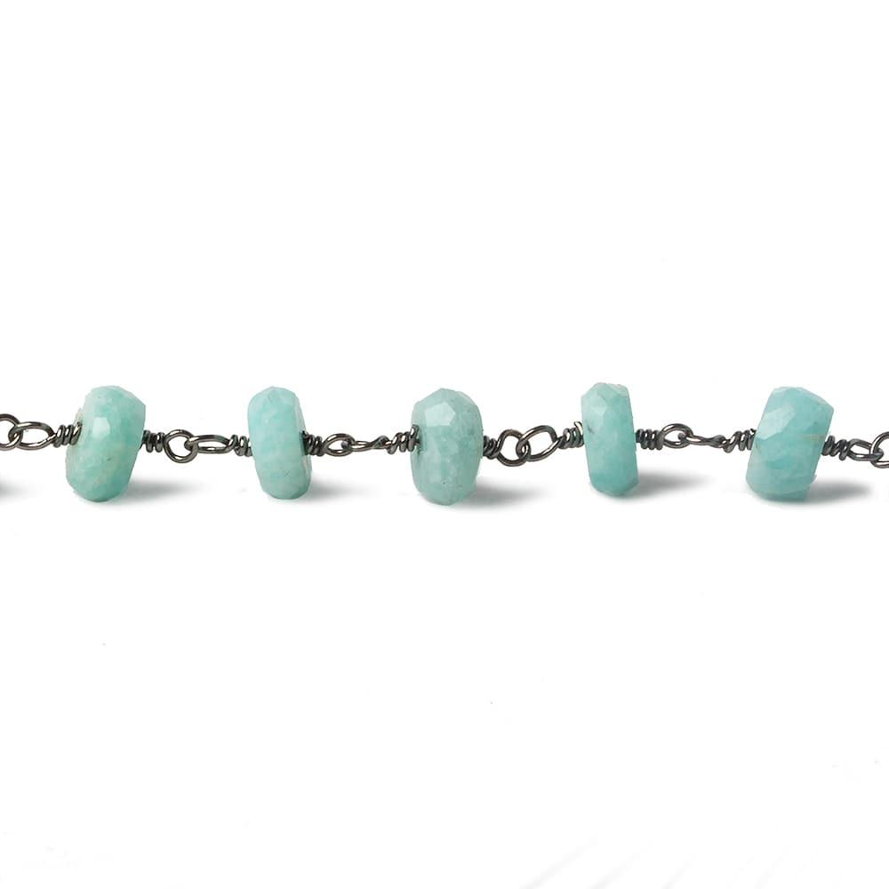 6mm Amazonite Faceted Rondelle Black Gold Chain 30 pieces - The Bead Traders