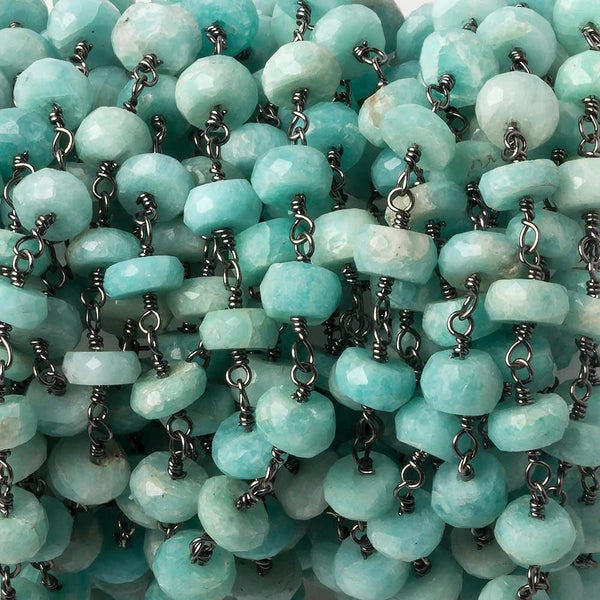 6mm Amazonite Faceted Rondelle Black Gold Chain 30 pieces