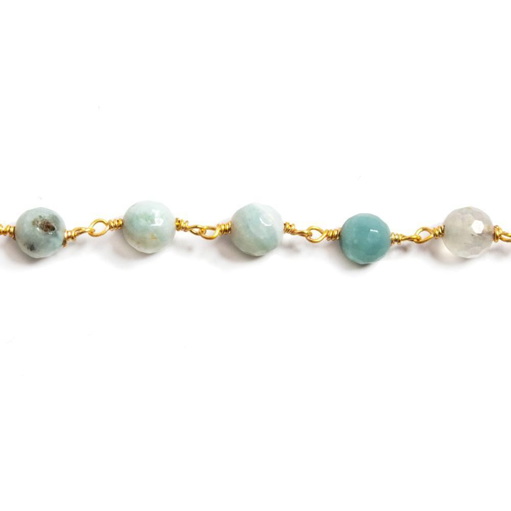 6mm Amazonite faceted round Gold plated Chain by the foot 25 beads - The Bead Traders
