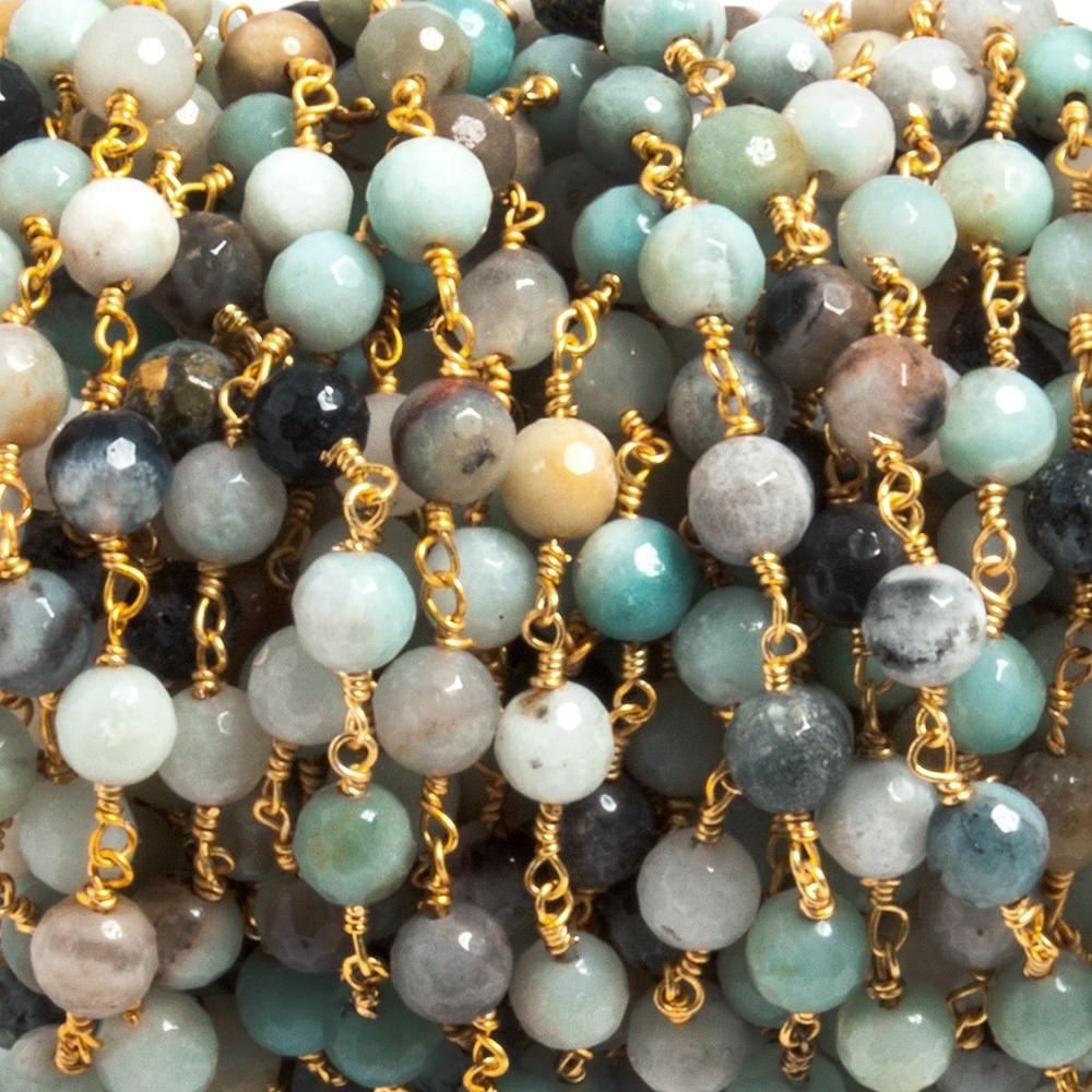 6mm Amazonite faceted round Gold plated Chain by the foot 25 beads - The Bead Traders